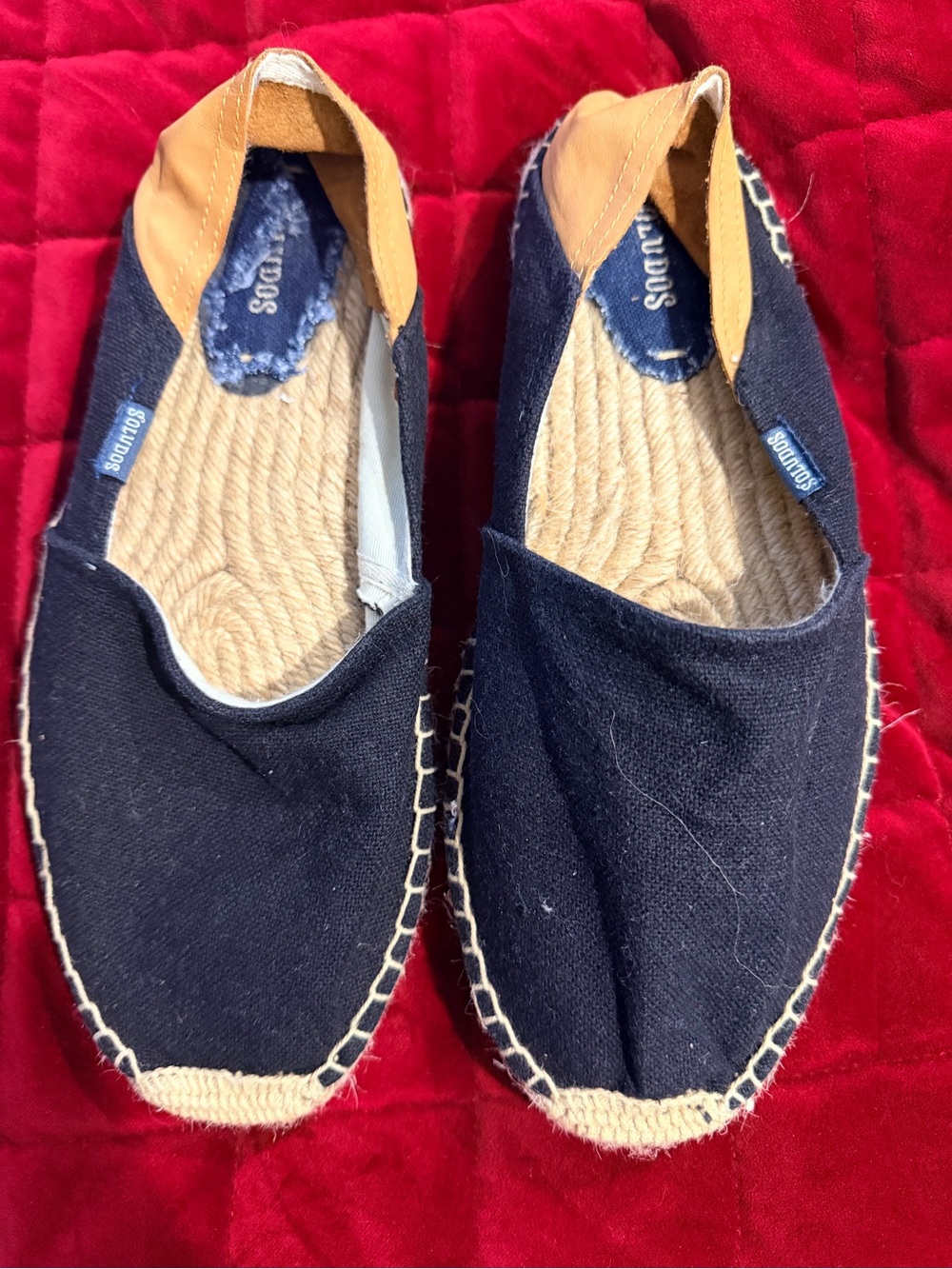 Soludos Navy Canvas Slip-On Espadrilles with Tan Heel Tab